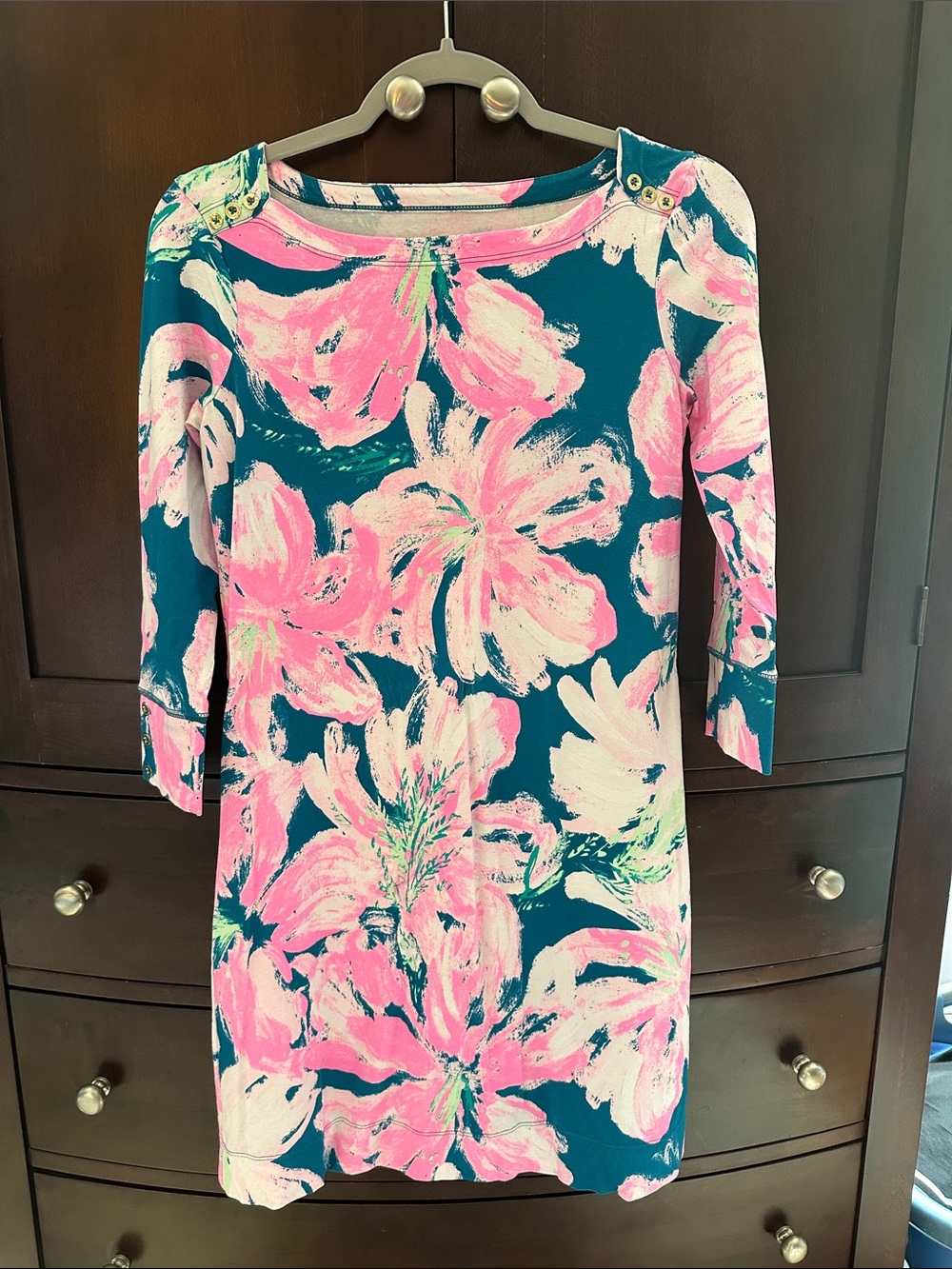 Lilly Pulitzer Floral Shift Dress in Teal & Pink